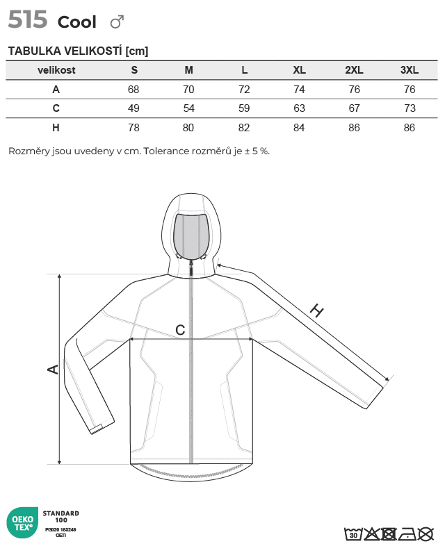 515 Cool softshellová bunda pánská Tabulka velikostí